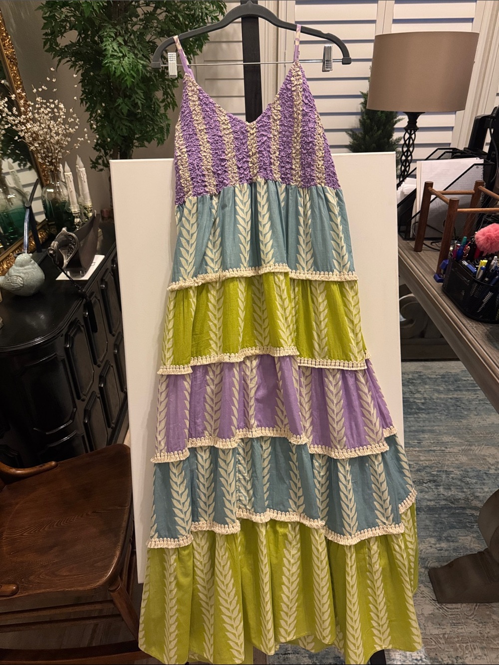 POL Women’s Tiered Spaghetti-Strap Dress in Lavender, Aqua &